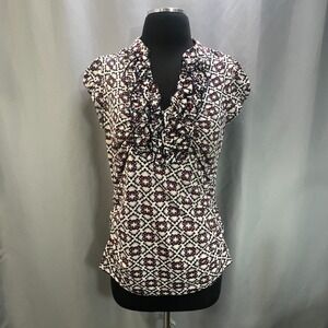 Heartsoul Ruffle Tops Womens XL Multicolor Stretch Geometric Print Cap Sleeves